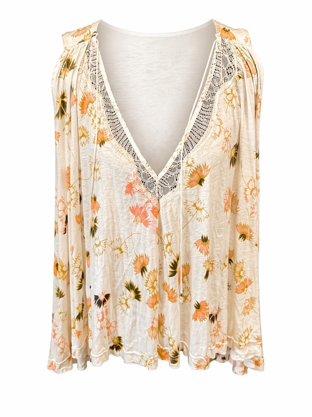 Free People Love Potion Floral Lace Tie Neck Tank Top Ivory Size S Boho Chic